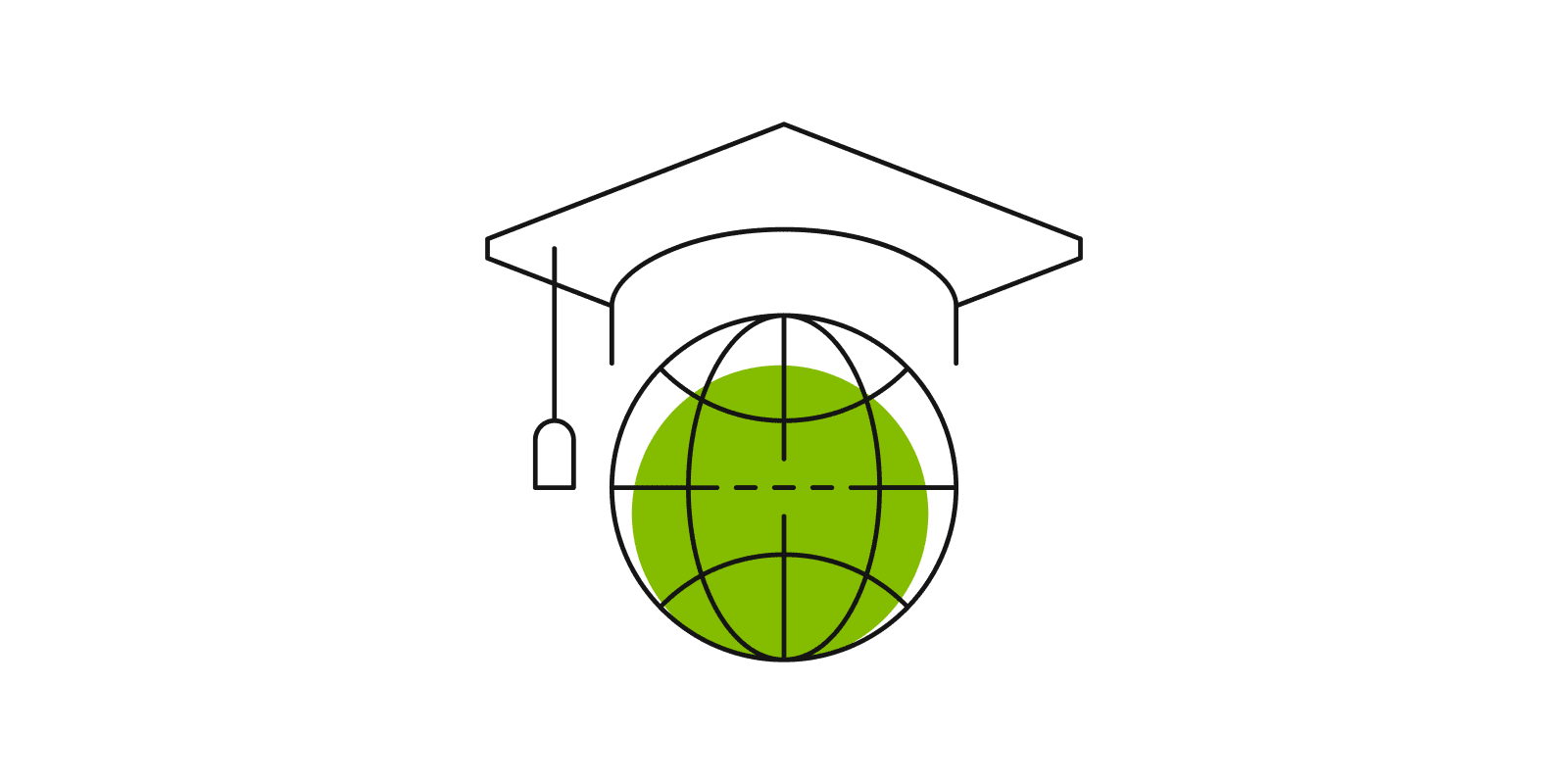 Illustration of a globe wearing a graduation cap