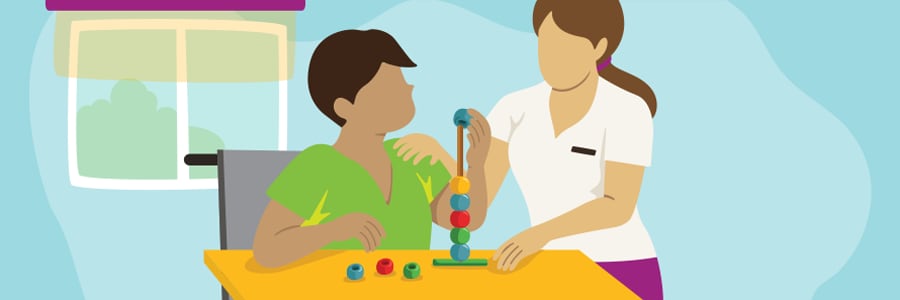Illustration of a occupational therapist working with a patient. 