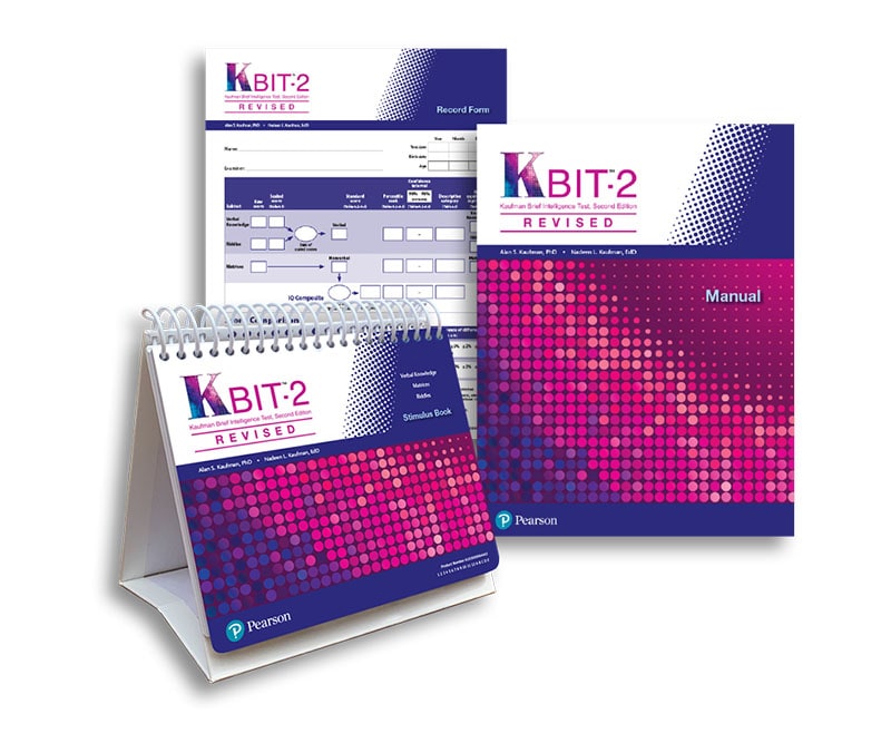 The KBIT-2 Revised kit showing the kit resources including Manual (Print), Stimulus Book (Print), and 25 Record Forms (Print).