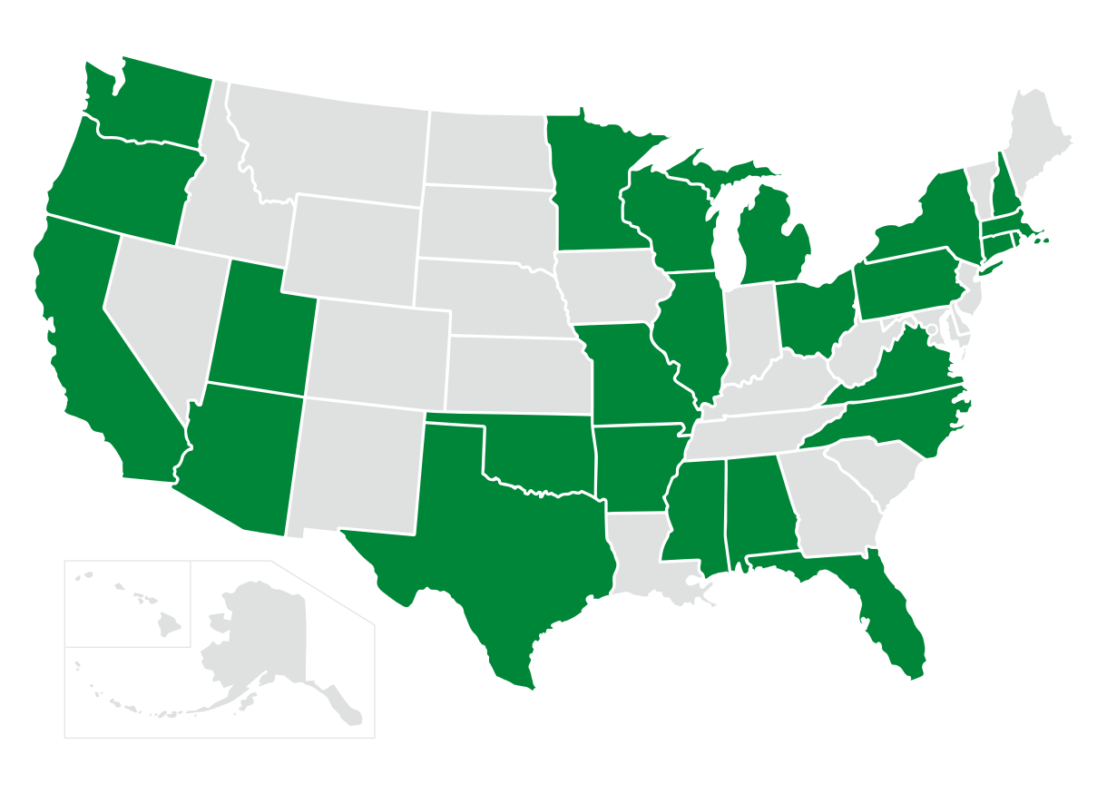 US Map with custom programs states filled
