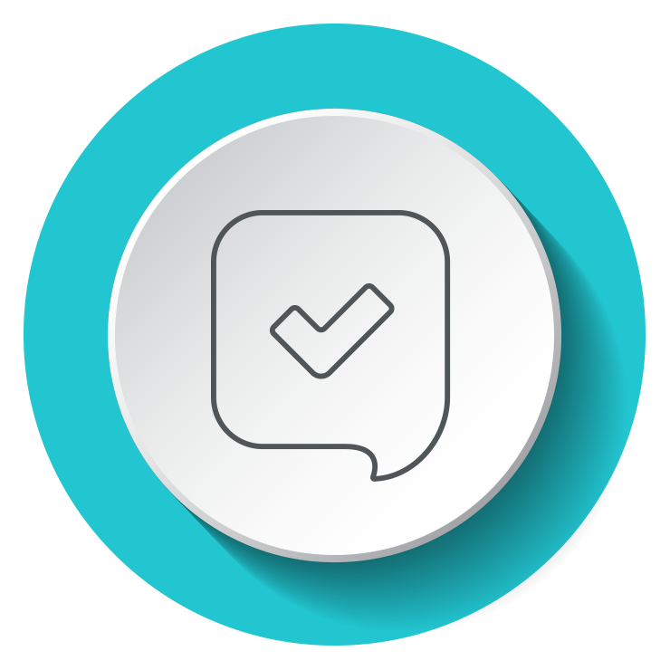 Icon of a chat bubble with a checkmark inside