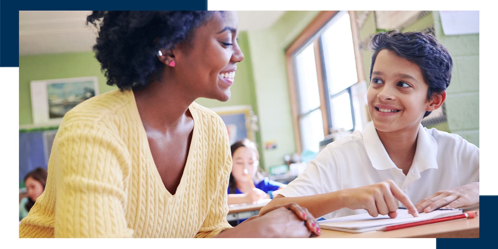 Smiling teacher and student