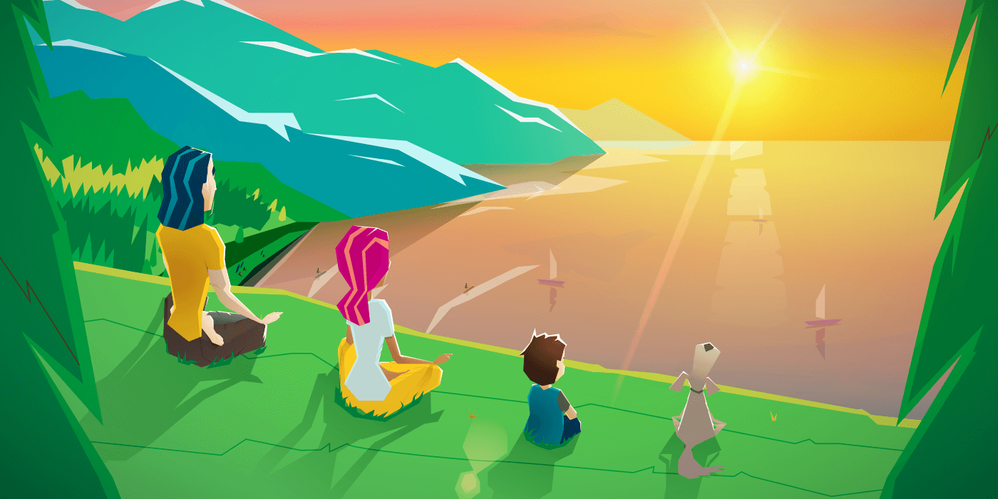 Illustration of people watching sunrise