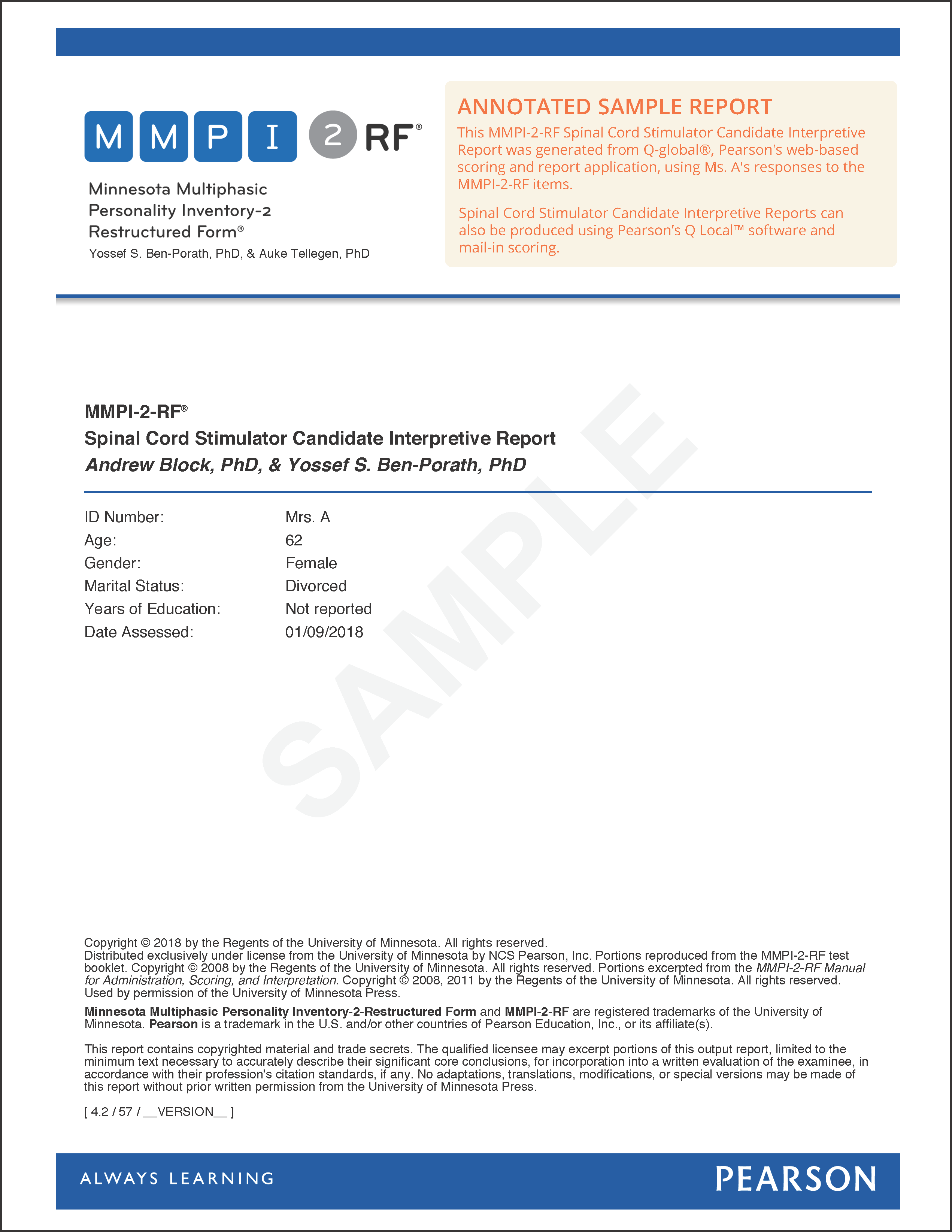 Annotated Spinal Cord Stimulator Candidate Interpretive Report