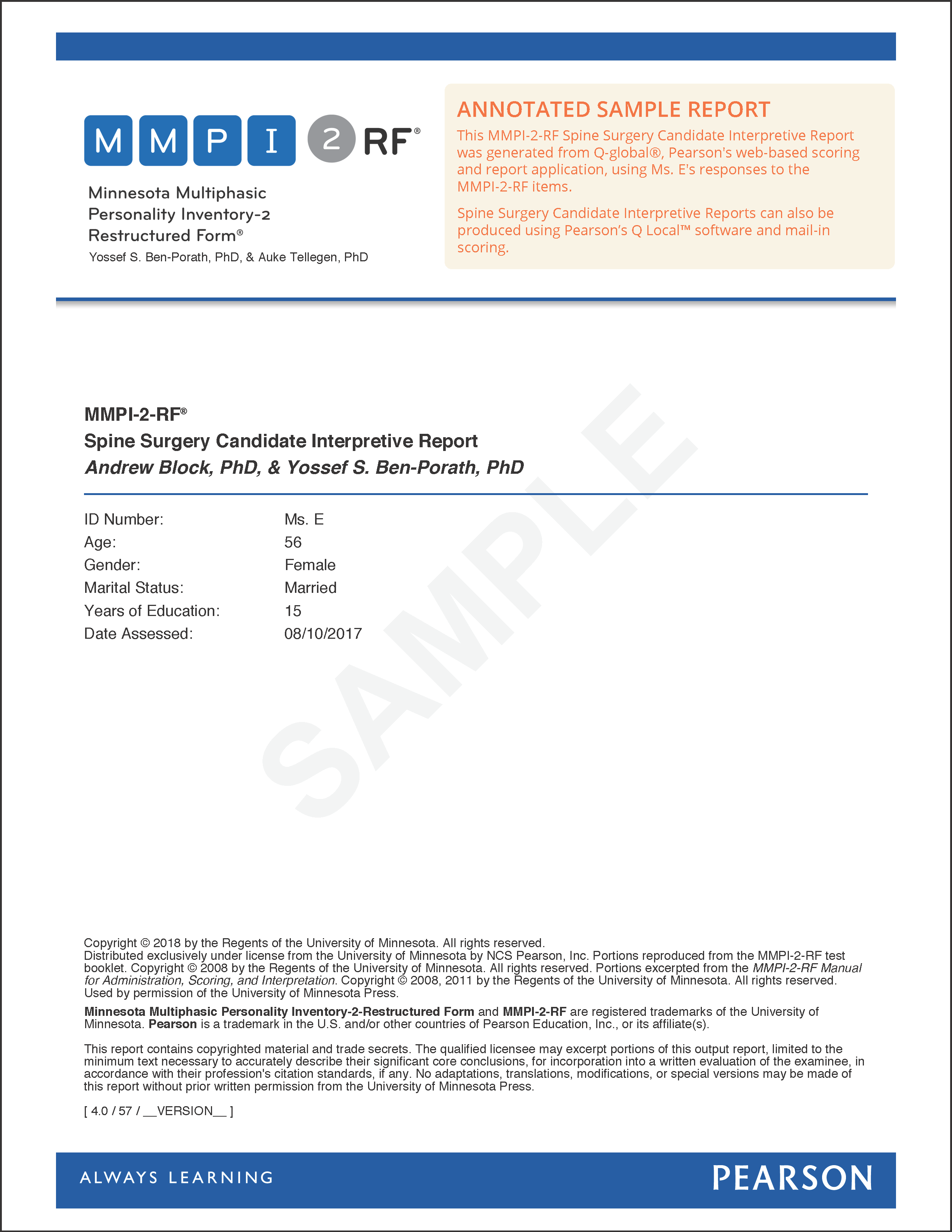 Annotated Spine Surgery Candidate Interpretive Report