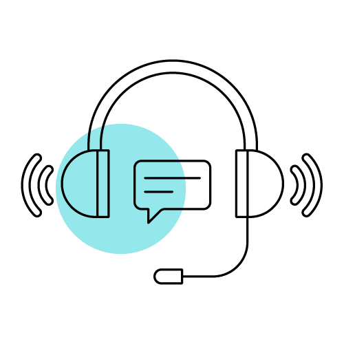 Illustration of headphone with a chat box inside