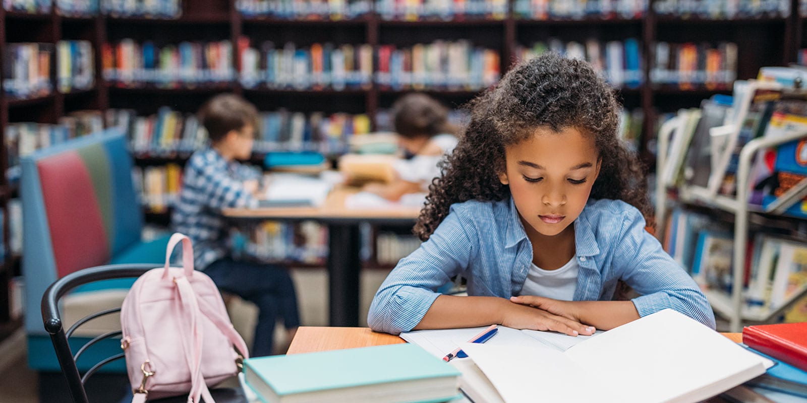 Young  student reading in the school library