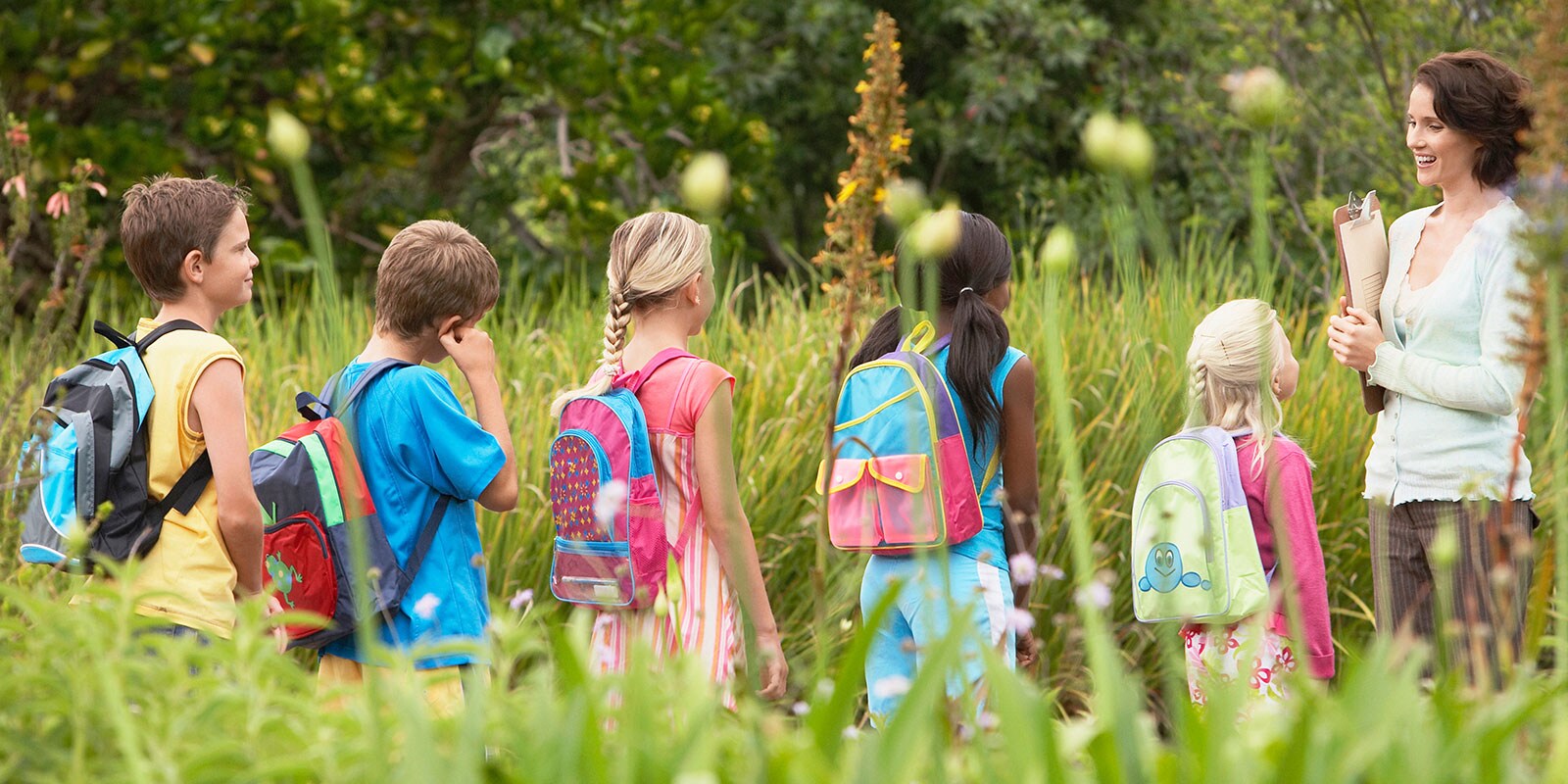 Young students on a field trip outdoors. 