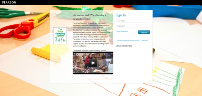 Work Sampling System sign in screen